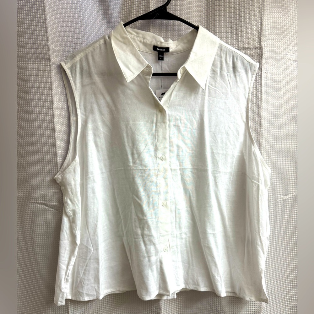 Express Sleeveless White Button-Down Shirt